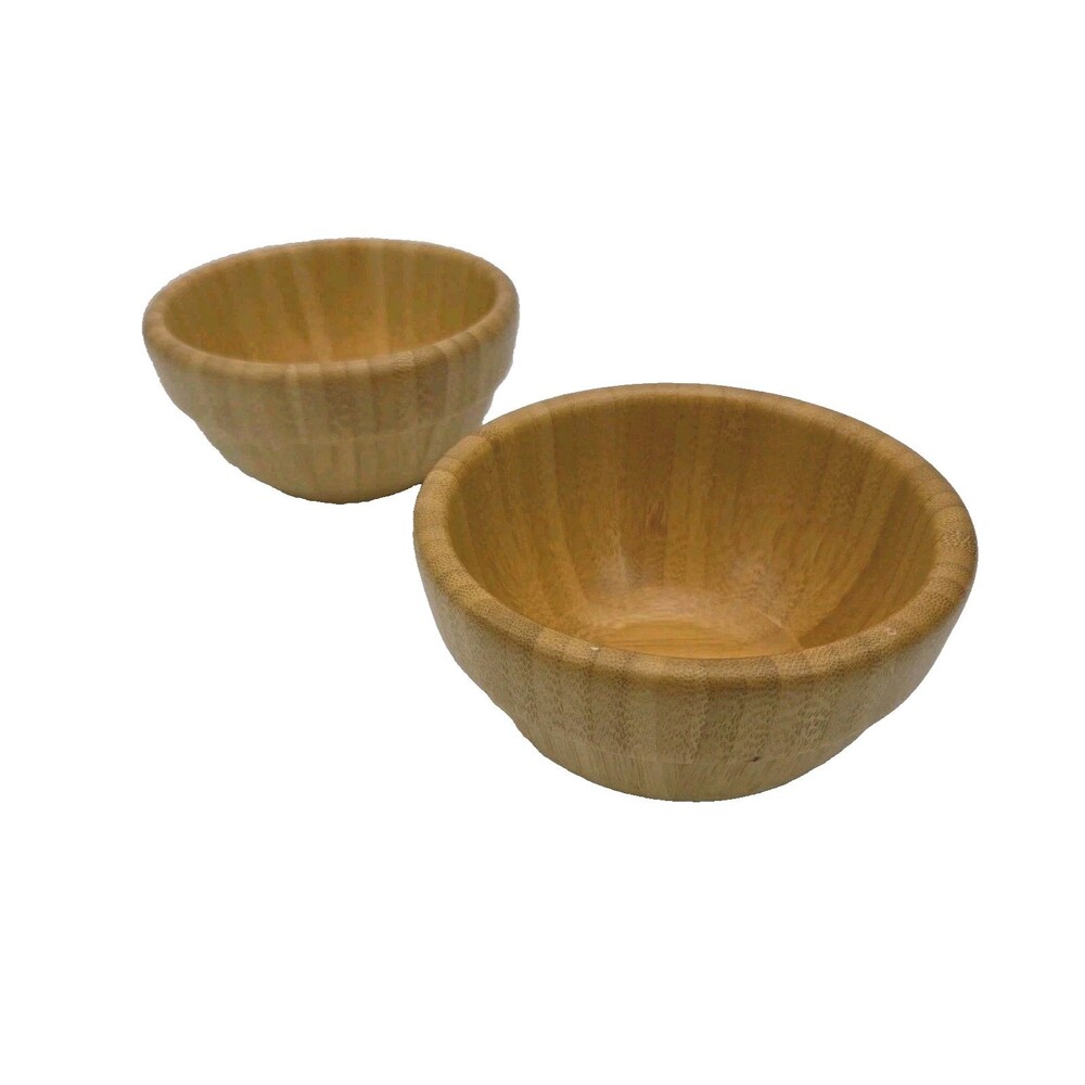 Pampered Chef Bamboo Snack Bowl Set of Two Small 4.5" Brown #0311 Prep Dip